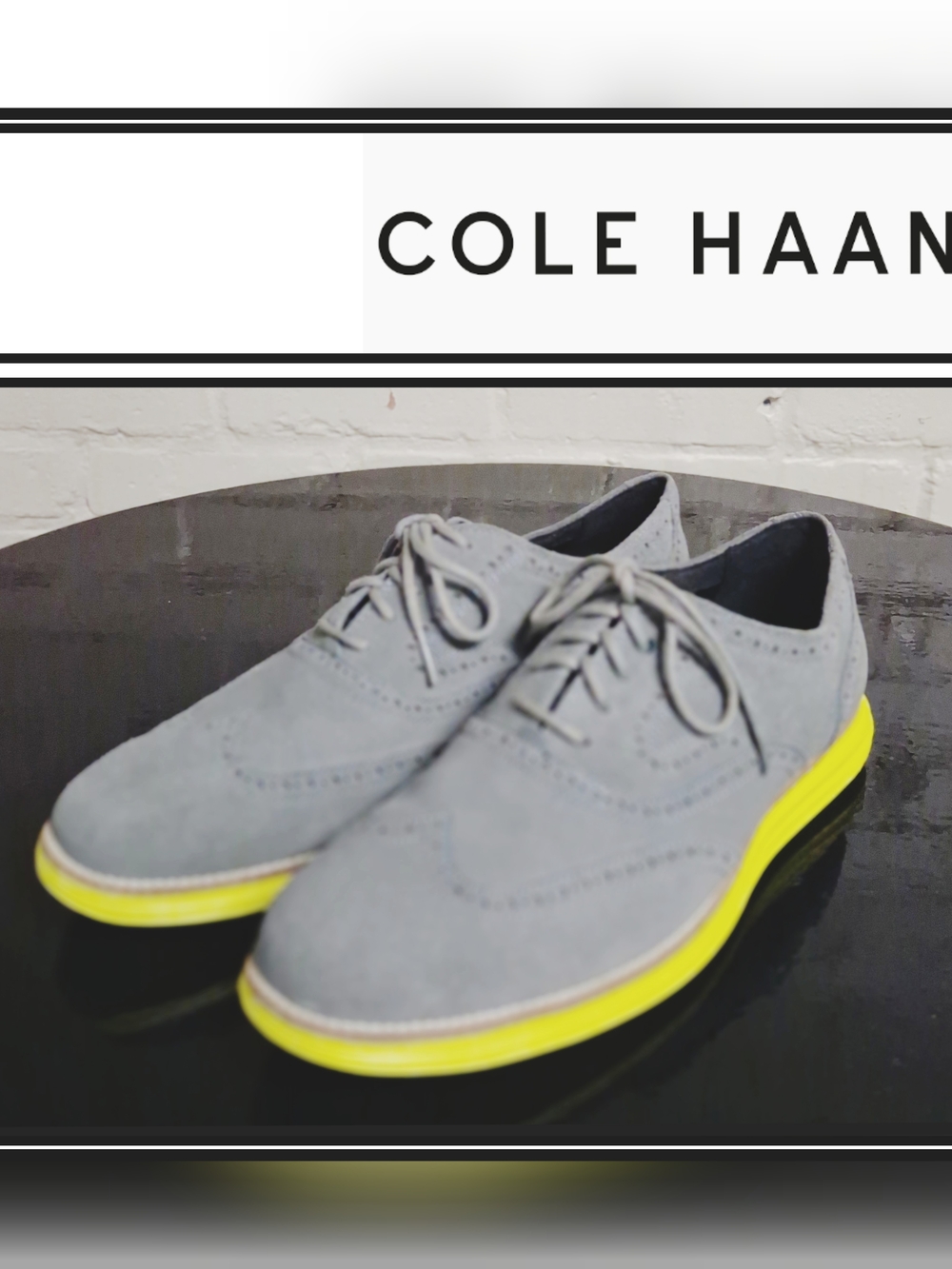 Cole Haan Gray Suede Oxfords with Yellow Contrast Sole